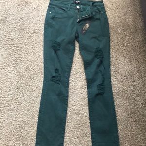 BeBe forest green distressed jeans size 27